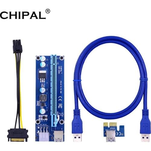 CHIPAL VER006C 100CM PCIE Riser Card PCIE 1x to 16x Extension Cable + USB 3.0 Cable / 6Pin Power Supply for Graphics Card