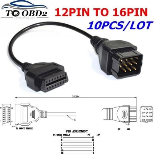 10PCS/LOT For Renault 12PIN To 16PIN OBD2 Female Cable for Renault 12 PIN Male to OBD2 Female Cable OBD2 Diagnostic Cable