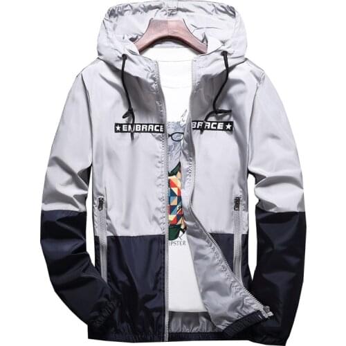 Spring Autumn Bomber Hooded Jacket Men Casual Slim Patchwork Windbreaker Jacket Male Outwear Zipper Thin Coat Brand Clothing