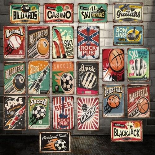 [ Mike86 ] Bowling Soccer Guitars Music Sports Metal Sign Vintage Basketbal Retro Iron Painting Bar Poster Art 20*30 CM LT-1908