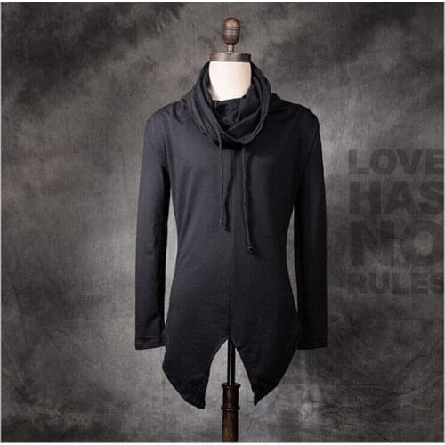 M-4xl Hot New Hairstylist Nightclub Tide Long-sleeved T-shirt Men Korean Solid Color T-shirt Black Non-mainstream Singer Costume