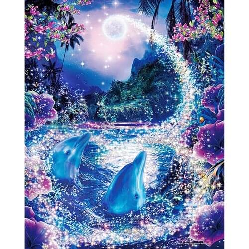 Full DIY Diamond Painting kit Moonlight Dolphin Cross Stitch Diamond Embroidery Patterns rhinestones Mosaic home decor