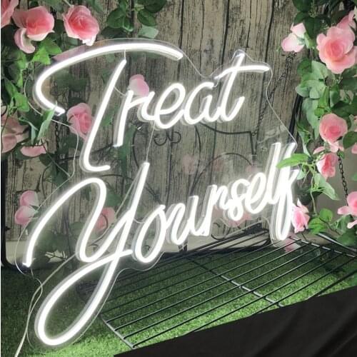 Custom Neon Sign Light Treat Yourself LED Flex Letter Board Wedding Birthday Outdoor Indoor Room Wall Hanging Decoration Gift