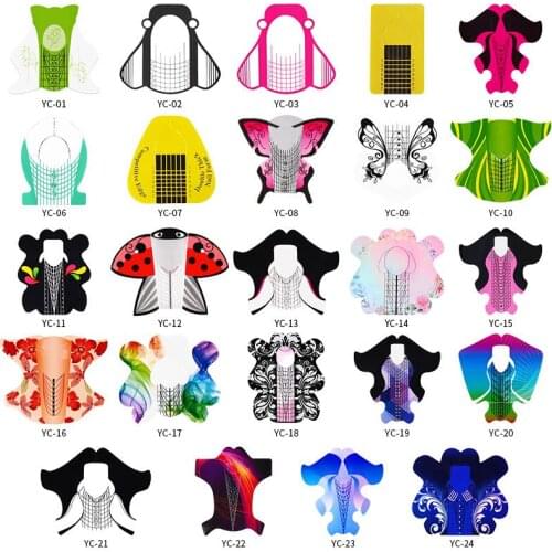 Nail Art DIY Beetle Shape Tool New Nail Extension Forms Acrylic Gel Tip Manicure 500pcs/bag Paper Tray Pattern Design