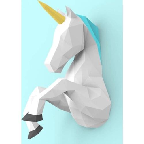 New Unicorn 3D Paper Model Animal Decoration Crafts DIY Handmade Model Geometric Origami Home Decor Living Room Wall Decoration