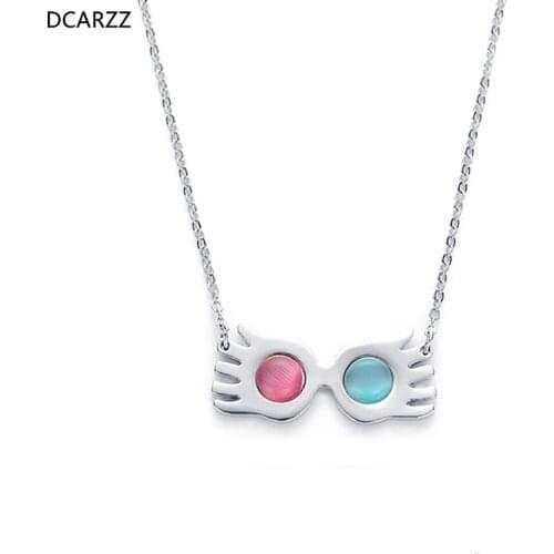 Luna Lovegood Glasses Necklace Pink Opals Pendant Choker for Women Kids Vintage Jewelry Gift Halloween Party Cosplay Costume