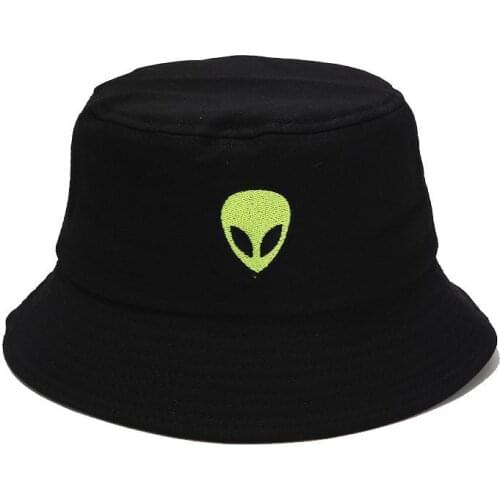 Embroidery Aliens Bucket Hat Women Men Cotton Foldable Beach Fishing Hat Sun Hats Bob Summer Outdoor Fisherman Hat Hip Hop Caps