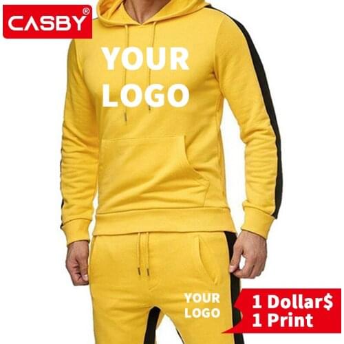 Autumn Winter Casual Mens Outfit Set Simple Custom Logo Outdoor Sport Hoodies Fashion DIY Design Print Hip Hop Sweatsuit TZ02