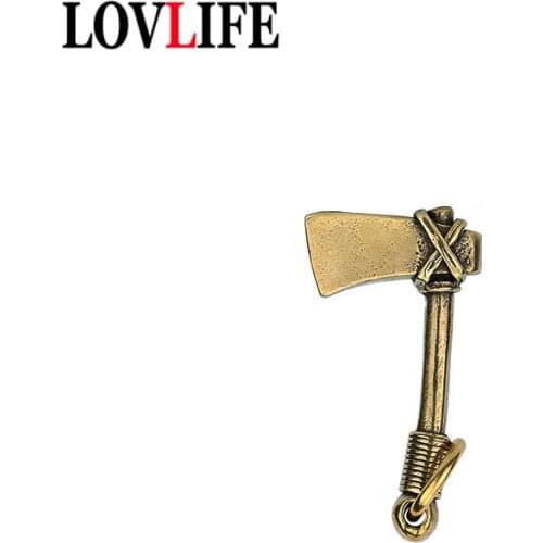 Pure Copper Primitive Axe Retro Keychain Pendant Handmade Lucky Necklaces Pendants Vintage Brass Jewelry Couple Gift Car Keyring