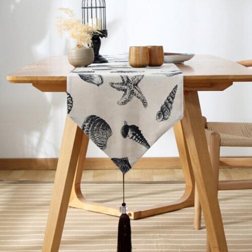 Simple Nordic Style Coffee Table Dining Table Table Runner Hotel Bed Towel Modern Sea Shell Tassel Cotton Linen Table Runner
