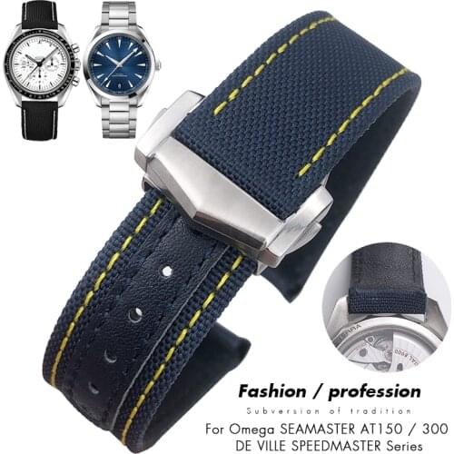 20mm 21mm 19mm Curved End Coated Nylon Fabric Watchband Fit for Omega AT150 GMT GoodPlanet Seamaster Blue Belt Sport Watch Strap