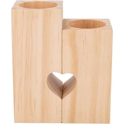 Romantic Decoration for Home Birthday Party Wedding Wooden Tea Light Candle Holder Heart Hollowed-out Candlestick