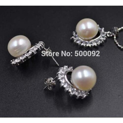 1 sets 11mm freshwater pearl pendant earring and ring free shipping fashion jewelry