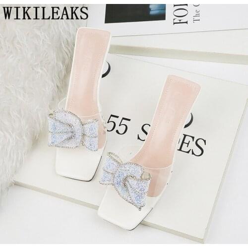 Bling Sandals High Heel Slippers Transparent Slippers Prom Shoes Clear Slides Glitter Sandals Evening Shoes Designer Slippers
