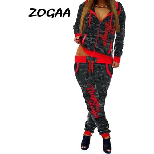 ZOGAA 2 Piece Set Women Casual Sports Set Tracksuits Pullover Top Shirts Jogging Suits Print Sportswear Hooded Sweatshirt Pants