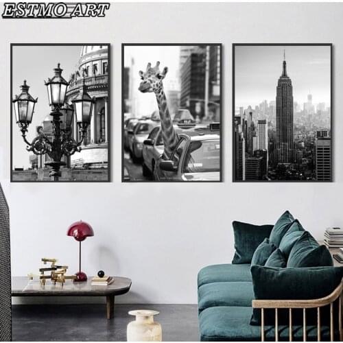Old Buildings City Street Landscape Canvas Prints and Posters Nordic Black and White Photos Wall Pictures Decorative Paintings