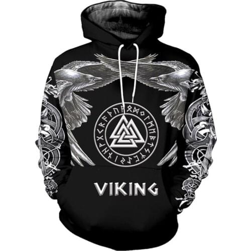Hot Sale Hoodies vintage printing Clothing Vikings Tattoo 3d hoodie streetwear Harajuku men Long Sleeve Sweatshirt black coat