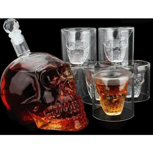 1000ML High-end Creative Skull Glass Whisky Vodka Wine Crystal Bottle Spirits Cups Transparent Wine Drinking Cups Bar Home Hot