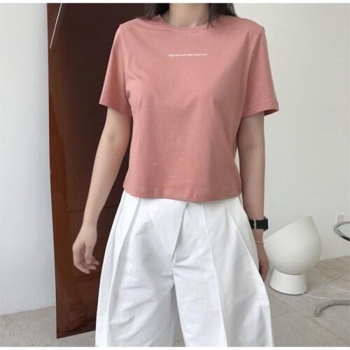 2021 New Summer Elegant Ladies T-shirt Letter Print Loose Fashion Cotton Female Tee Casual High Quality Women Tops T217