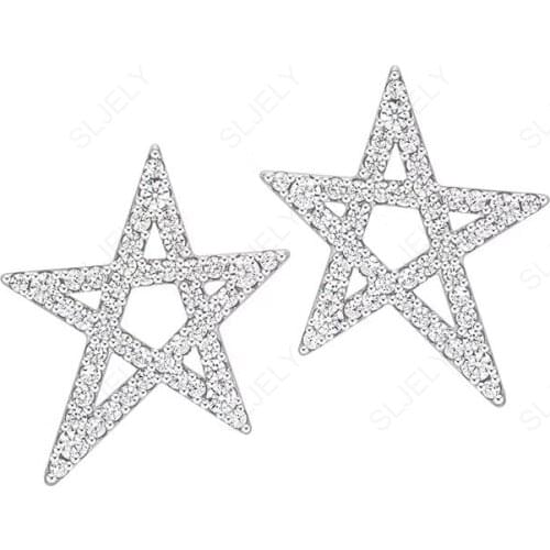 SLJELY Fashion Real 925 Sterling Silver Micro Cubic Zirconia Star Stud Earrings for Women Fine Party Jewelry Gift