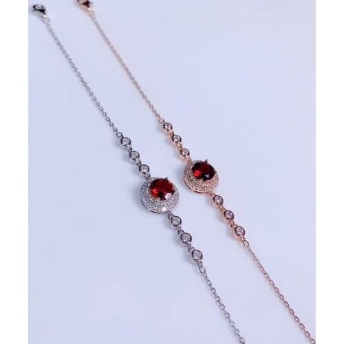 New Natural Garnet Bracelet 925 Silver Ladies Bracelet Simple Style