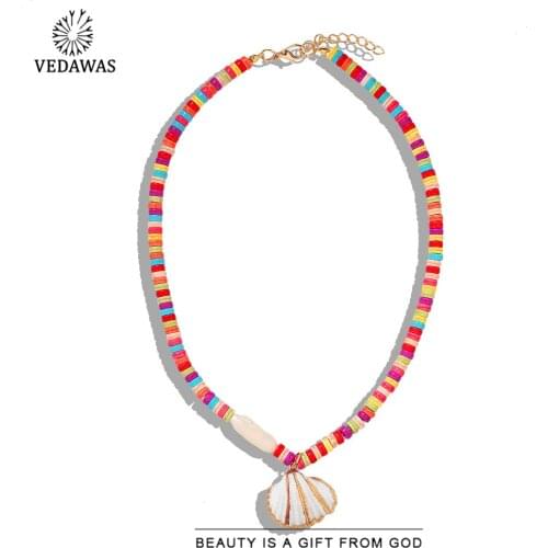 Vedawas Ethnic Beaded Link Necklaces for Women Bohemian Shell Collar Choker Necklaces Wedding Party Summer Jewelry Wholesale