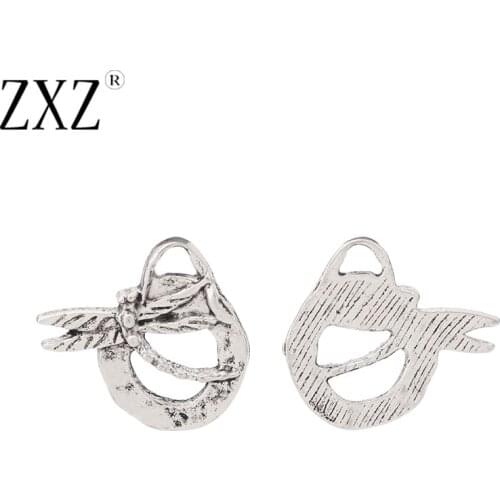 ZXZ 20pcs Tibetan Silver Hollow Open Dragonfly Irregular Charms Pendants Beads for Bracelet Necklace Jewelry Making 16x18mm