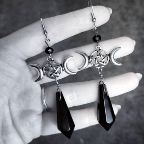 1 Pair of Triple Moon Pendant Earrings Black Crystal Pendant Witch Jewelry Moon Goddess Jewelry Girl Womens Gift
