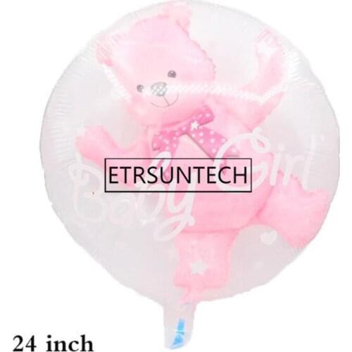 100pcs Transparent Baby Boy Girl Blue Pink Bubble Balloon Bear Foil Balloons Kids Birthday Gender Reveal Baby Shower Decor