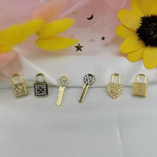 10Pos/Lot DIY Jewelry Accessories Temperament Simple and Fresh Pearl Key Lock Love Earrings Earrings Pendant
