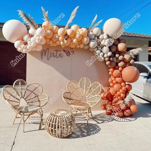 174pcs Double Apricot Cocoa Caramel Latex Globos Wedding Birthday Party Double Cream Peach Balloon Arch Kit Garland Decoration