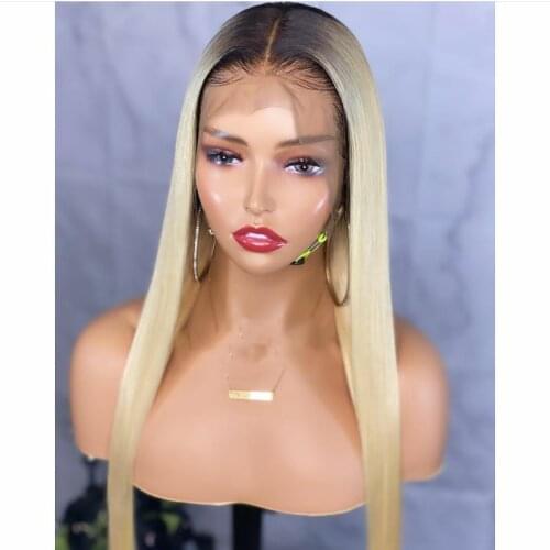1B613 Long Straight Human Remy Hair Lace Frontal Wig With Baby Hair Middle Part Glueless Preplucked Lace Wigs For Women