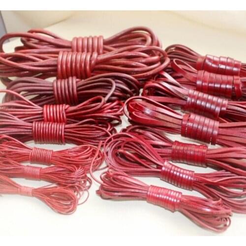 2 Meters Vintage Red Color Genuine Cow Leather Cord Bracelet Necklace Findings Round Leather Rope String Jewelry Making Supplier