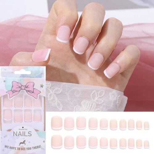24pcs/Box French Nude False Nails Detachable Manicure Patches Press On Nails Fashion Wearable Square Head Full Cover Nail Tips