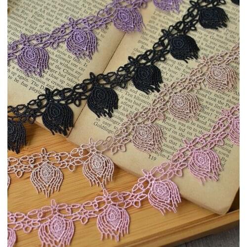 3 Meters Polyester 4 Colors Lace Trim Purple Black Apricot Pink Lace Fabric Trimmings 2.5cm Width