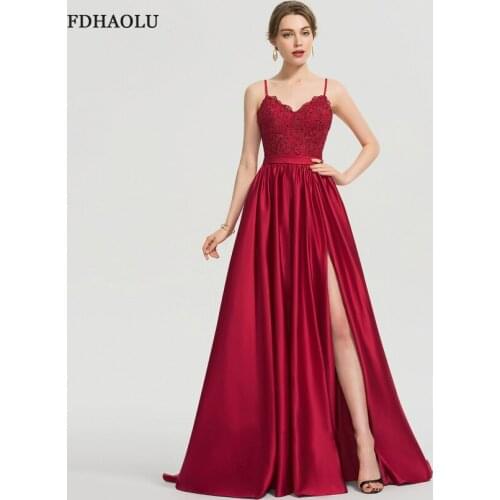 AE08 A-Line Burgundy Long Evening Dresses Party Elegant Sexy V Neck Vestidos De Festa Prom Gowns For Women