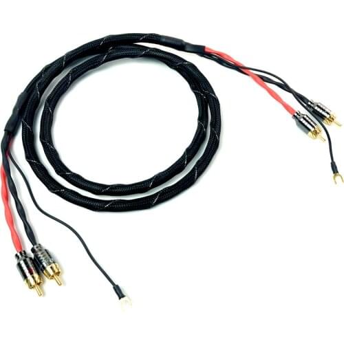 Audiophile Vinyl LP Tonearm Cable Copper Gold Plated RCA Plug HiFi Audio Line Phonograph Ground Wire