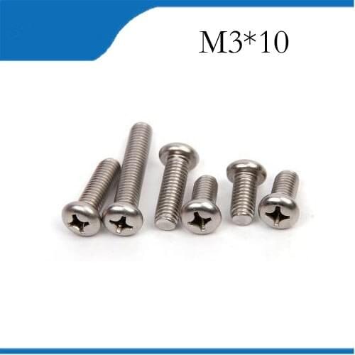 Free shipping M3X10mm Stainless Steel Pan Head Screw Cross Socket Recessed Raised Cheese Head Round Head Cross Recessed Screw