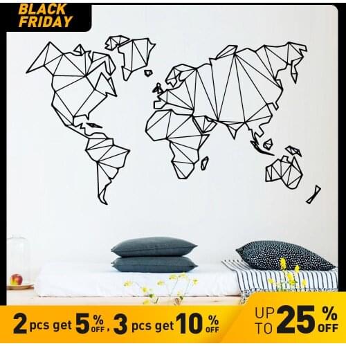 Large Size Geometric World Map Wall Sticker Vinyl Mural Removable Stickers Home Living Room Decoration Accessories Bedroo