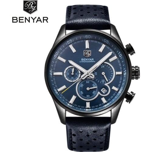 New BENYAR Mens Watches Top Brand Luxury Waterproof Leather Quartz Wristwatches Chronograph Date Sport watch Relogio Masculino