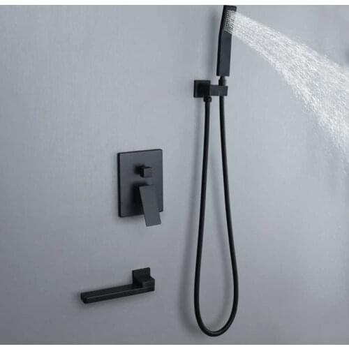 Black can square showers shower head on wall mixer taps hot and cold bathtub and shower tap
