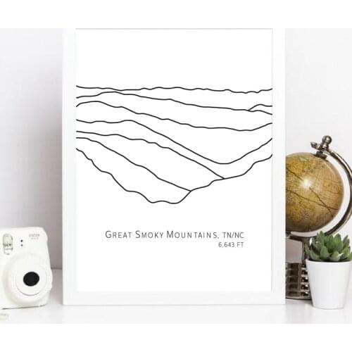 Black and White Minimalist Poster Great Smoky Mountains Art Line Drawing Painting Picture Canvas Prints Hiking Decor Hiker Gift