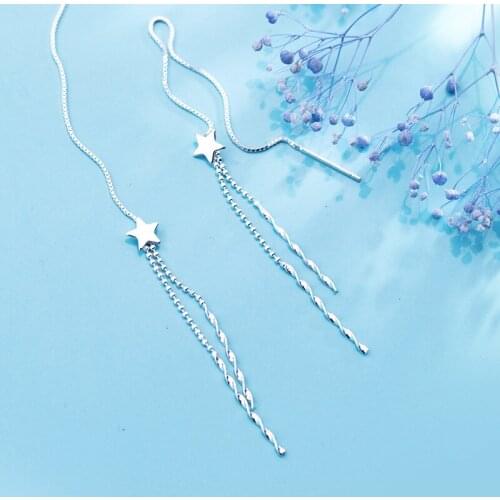 Colusiwei 2019 Fashion Stars Long Tassel Drop Earrings for Women Solid 925 Silver Chain Dangle Hanging Earring Female Brincos