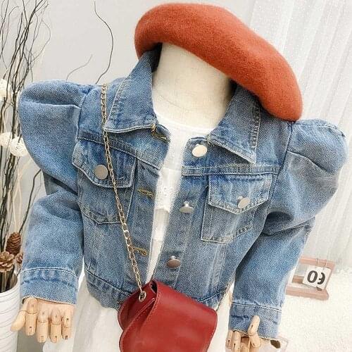 2021 Fashion Spring Autumn Girls Jeans Coats Baby Kids Children Long Puff Sleeve Outwear Jackets Cardigan Coat Outfits S11938