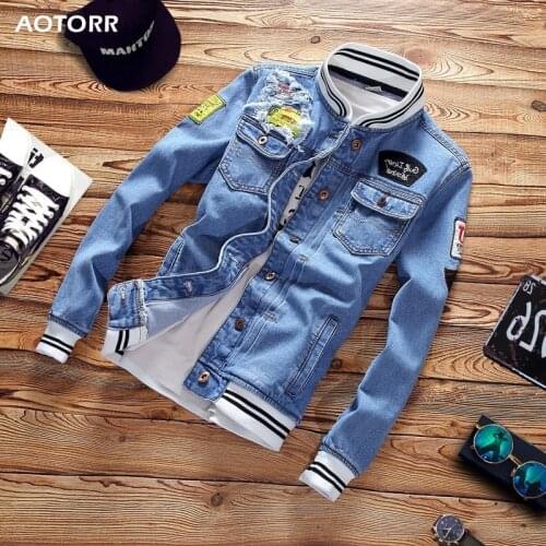 Mens Denim Jacket Spring Casual Slim Fit Stand Collar Pilot Jackets Male Streetwear Men Loose Jean Coats Zipper 2021 New Fashion