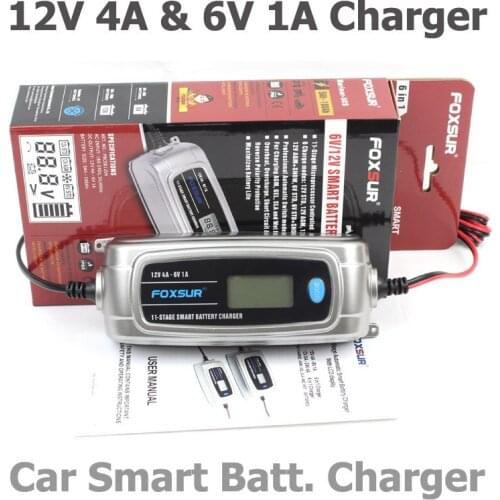 FOXSUR 6V 12V 11-stage Car Battery Charger Lead Acid Rechargeable Battery Automatic Intelligent Pulse Charger with LCD display