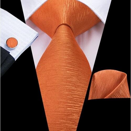 Hi-Tie Orange Mens Tie 8.5cm 100% Silk Ties For Men Hanky and Cufflinks Set Gold Luxury Flower Classic Party Wedding Necktie