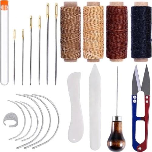 LMDZ 22 PCS Leather Sewing Tools, Leather Working Tools and Supplies with Folder Paper Creaser, Large-Eye Stitching Needles