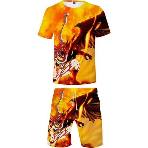 Fairy Tail jogging homme 3d Summer Two Piece Set Men Clothes T Shirt+short Pants Sets Cartoon Sports Harajuku Streetwear