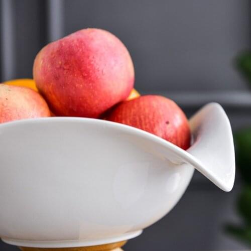 Creative ceramic fruit bowl large fruit bowl Nordic household modern living room snacks storage basket bamboo base ceramic plate